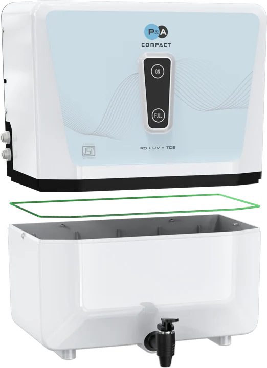 P&A purifier opened up, showing the green silicone O-ring that seals the pure water tank