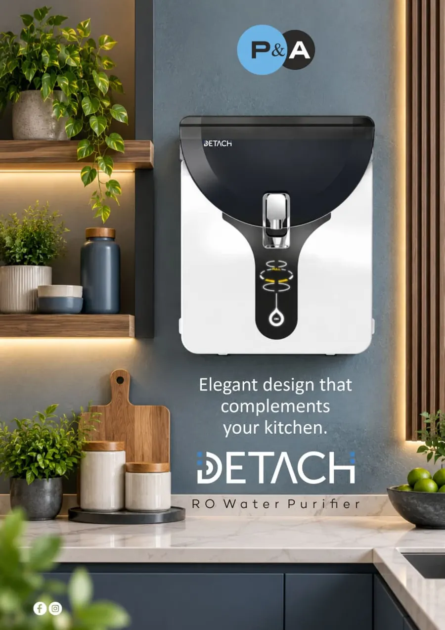 Detach RO water purifier mounted on a kitchen wall